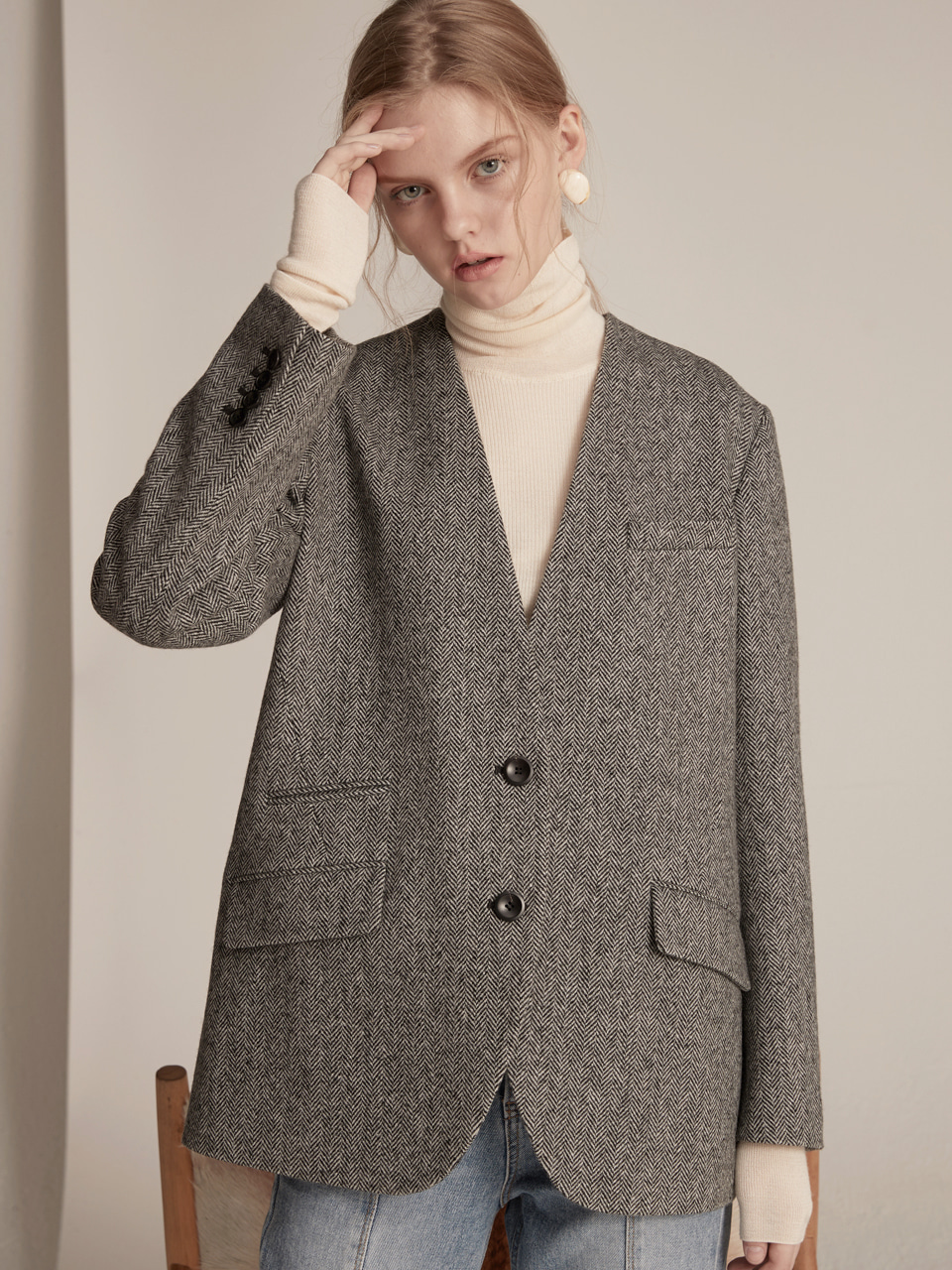 Herringbone Wool Jacket - Middle Grey