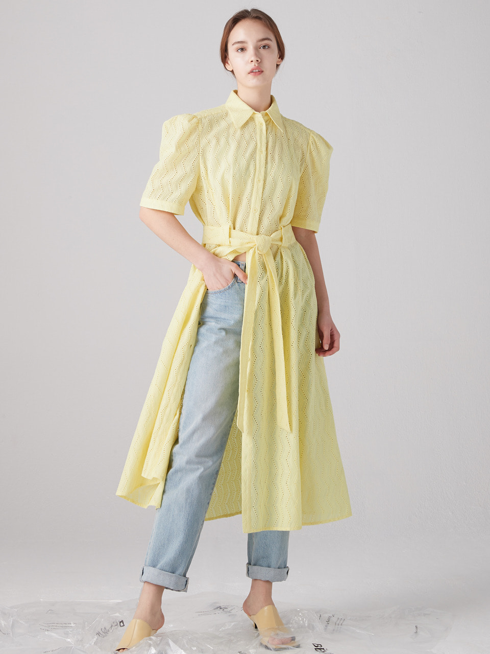Eyelet shirts dress - Lemon
