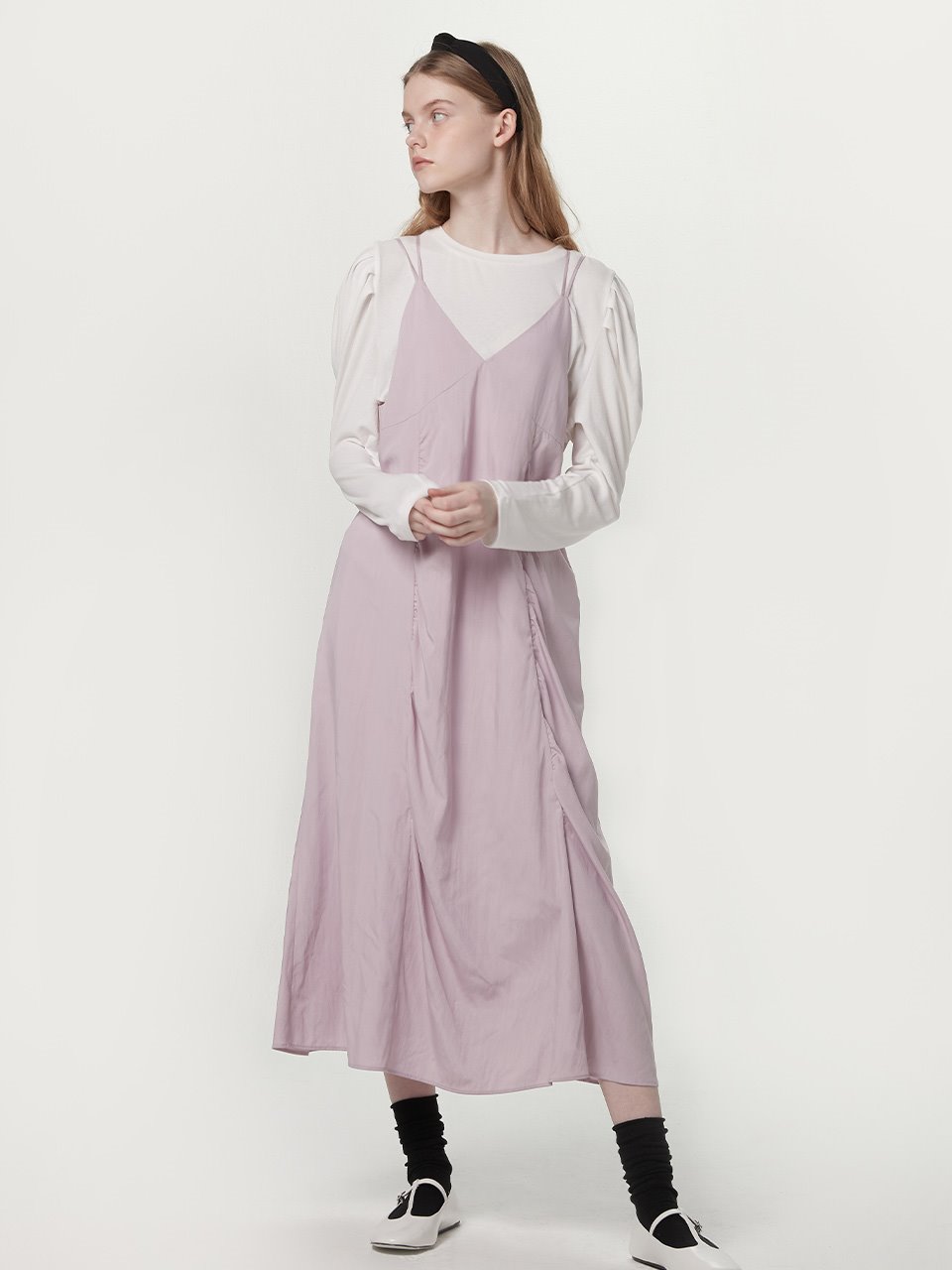 Shirring layered dress - Lavender