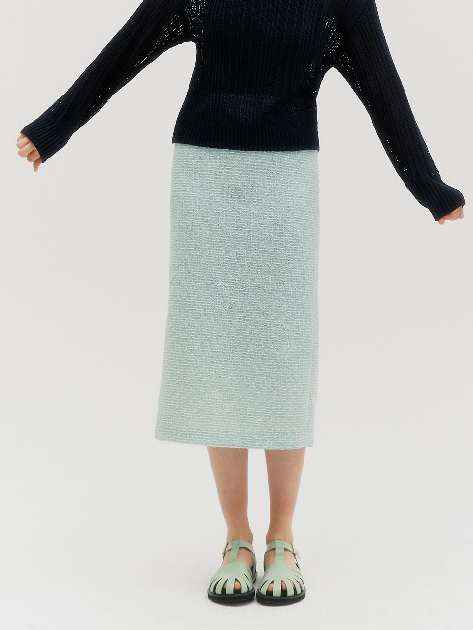 Tweed back slit skirt - Mint