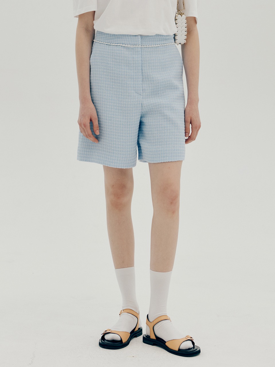 Tweed embroidery shorts - Light blue